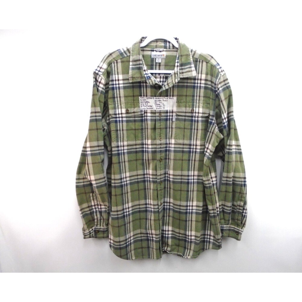 Carhartt Hubbard plaid Mid-weight Chore shirt Size XL Tall Original Fit Green